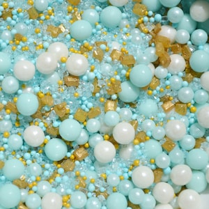Ocean Breeze Sprinkles by Sprinklify - Food Grade Sugar Sprinkles for Cakes, Cupcake Decorating, Baking Supplies, Beach Theme, Teal and Gold