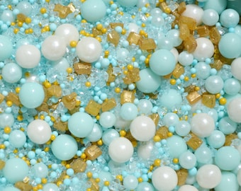 Ocean Breeze Sprinkles by Sprinklify - Food Grade Sugar Sprinkles for Cakes, Cupcake Decorating, Baking Supplies, Beach Theme, Teal and Gold