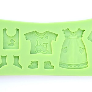 BABY SHOWER MOLD, Baby Clothes Mold, Baby Shoes Mold, Wood Hangers Mold, Fondant Mold, 11 Cavity Highly Detailed Silicone Mold, Resin Mold