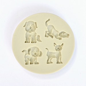 PET VARIETY MOLD, 4 Cavity Dogs & Cat Silicone Mold, Puppies Kittens Fondant Mold, Chocolate Making Supplies, Resin Mold, Soap Embeds Mold