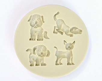PET VARIETY MOLD, 4 Cavity Dogs & Cat Silicone Mold, Puppies Kittens Fondant Mold, Chocolate Making Supplies, Resin Mold, Soap Embeds Mold