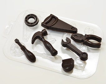 TOOLS VARIETY MOLD, 7 Cavity Chocolate Mold, Hammer Screwdriver Pliers Mold, Soap Embeds Mold for Men, Handyman Cake Decoration, Fathers Day