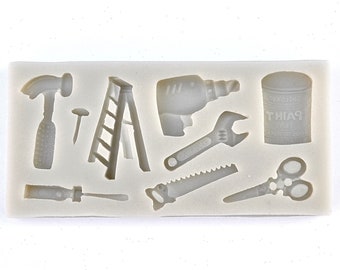 TOOLS VARIETY MOLD, Fondant Mold, Chocolate Mold, Hammer Ladder Paint Scissors Screwdriver, Cupcake Decoration for Men, Father's Day Mold