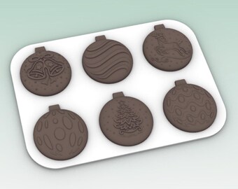 CHRISTMAS ORNAMENTS MOLD, 6-Cavity Chocolate Mold, Candy Mold, Fondant, Winter Cake Decoration, Snowflake Mold, Holiday Baking, Shapem