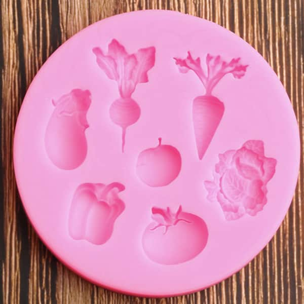 VEGETABLES MOLD - Carrot, Radish, Pepper, Tomato, Cabbage - Silicone Fondant Mold, Chocolate Mold, Cupcake Decorating Tools, Veggies Mold