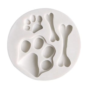 PAW & BONE MOLD, 4 Cavity Silicone Mold, Dog Paw Print Mold, Pet Mold, Fondant Mold, Chocolate Making Supplies, Resin Mold Soap Embeds Mould