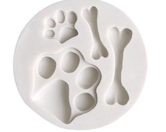 PAW & BONE MOLD, 4 Cavity Silicone Mold, Dog Paw Print Mold, Pet Mold, Fondant Mold, Chocolate Making Supplies, Resin Mold Soap Embeds Mould