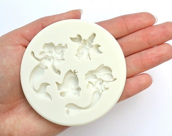Mermaid Theme Silicone Mold, 4 Cavity Highly Detailed Fondant Mold, Crab Mold, Fish Mold, Chocolate Mold, Cupcake Decorating, Resin Mold
