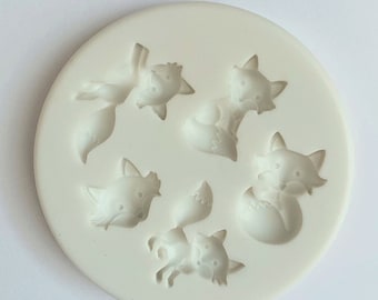 FOX VARIETY MOLD, Cute Baby Foxes Fondant Mold, Silicone Chocolate Mold, Woodland Creatures Cake Decoration, Forest Animals Cake, Resin Mold