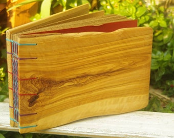 Personalized  Wood Photo Album, Rustic Coptic Bound Wedding Scrapbook