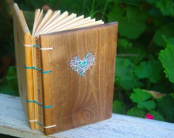 Personalized Wood Journal, Couple Memory Book, Custom Engraved Anniversary Gift, Diary Notebook Heart Love
