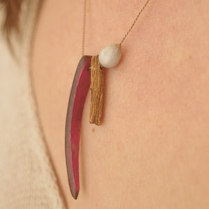 Branch necklace, tree necklace, job&#39;s tear seed, dainty short necklace, twig necklace, nature inspired gift, metal free jewelry, lovers gift