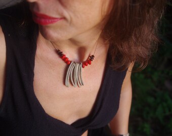 Boho Seed Necklace, Tribal Spike Choker, Red Sandalwood Jewelry