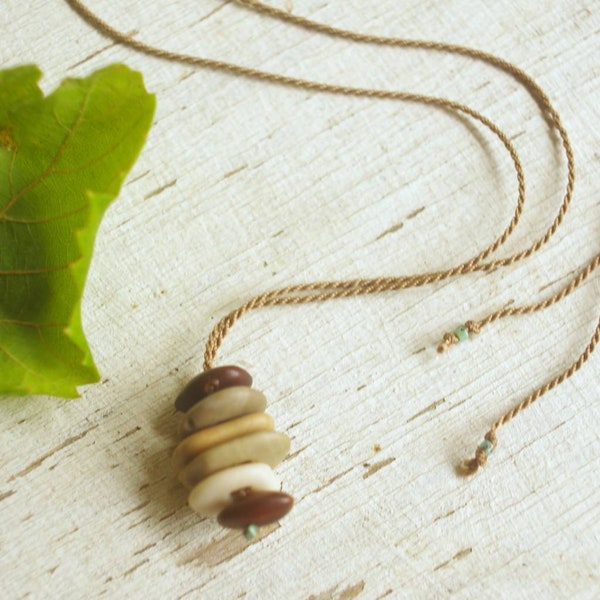 Beach stone necklace, hag stone necklace, ecofriendly jewelry, cairn necklace, zen necklace, stone necklace for him, nature lover gift,