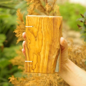 Pocket Wooden Journal, Handbound Wood Notebook, Artist&#39;s Diary, Olive Wood Gift, Rustic Wood Journal, Poet&#39;s Gift, Wood Gift for Him