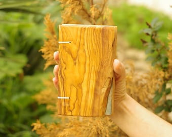 Journal en bois de poche, Carnet en bois relié à la main, Journal de l’artiste, Cadeau en bois d’olivier, Journal en bois rustique, Cadeau du poète, Cadeau en bois pour lui