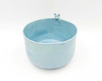 Ceramic Bowl with Bear, mint breakfast bowl, ceramic bowl, handmade bowl, bowl with bear, gift with bear, soup bowl, kids gift, animal gift