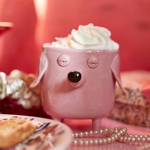 Pink ceramic mug sleepy dog. Big handmade dog mug, pastel mug, pink dog, grumpy dog, lazy dog mug, handmade ceramics, big pink mug, image 9