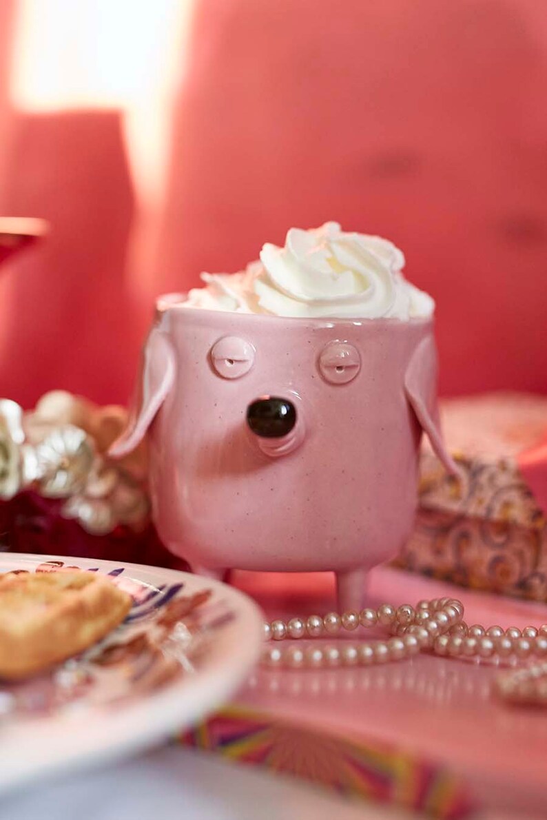 Pink ceramic mug sleepy dog. Big handmade dog mug, pastel mug, pink dog, grumpy dog, lazy dog mug, handmade ceramics, big pink mug, image 9
