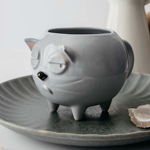 Cat lover gift, Cat mug, Grumpy cat, Gray mug, handmade mug, ceramic mug, funny gift, Cat Lover Gift, image 1