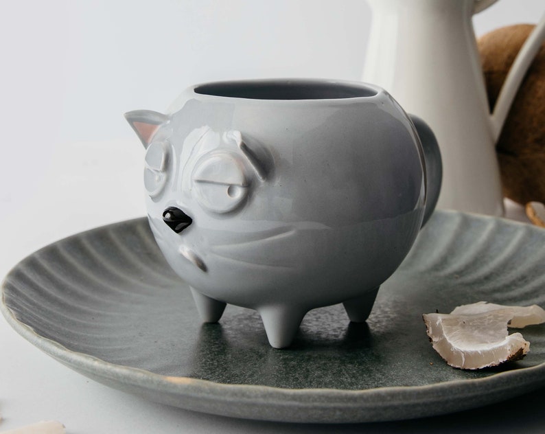 Cat lover gift, Cat mug, Grumpy cat, Gray mug, handmade mug, ceramic mug, funny gift, Cat Lover Gift, image 1