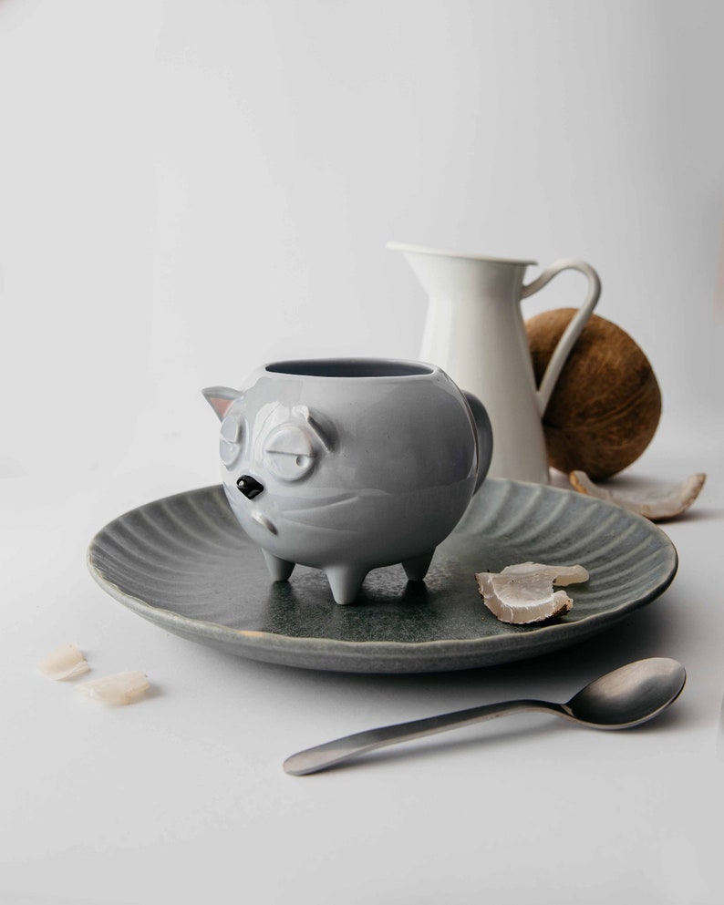 Cat lover gift, Cat mug, Grumpy cat, Gray mug, handmade mug, ceramic mug, funny gift, Cat Lover Gift, image 2