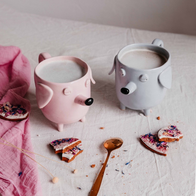 Pink ceramic mug sleepy dog. Big handmade dog mug, pastel mug, pink dog, grumpy dog, lazy dog mug, handmade ceramics, big pink mug, image 4