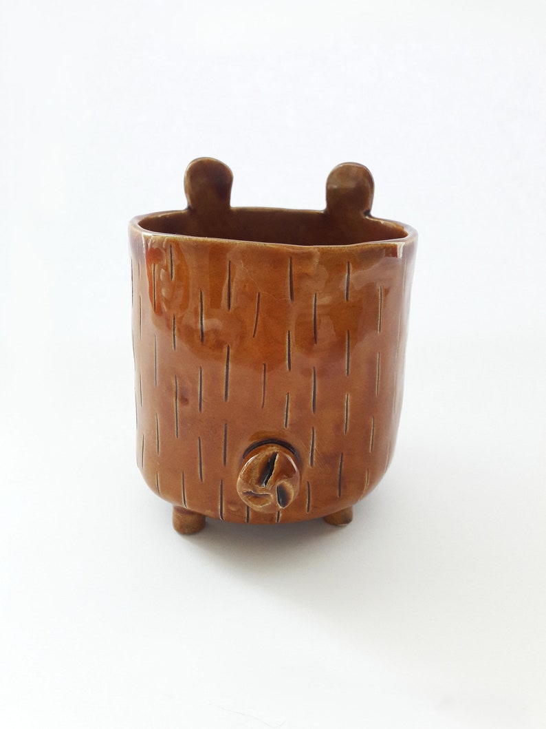 Handmade cute bear planter Brown flower pot for animal lover.