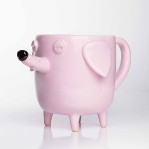 Pink ceramic mug sleepy dog. Big handmade dog mug, pastel mug, pink dog, grumpy dog, lazy dog mug, handmade ceramics, big pink mug, image 7