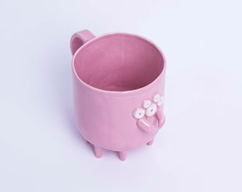 Big Ceramic Mug Spider Steven, pink mug for tea, coffee mug, Handmade ceramic mug, spider mug, sweet spider, Pink mug.