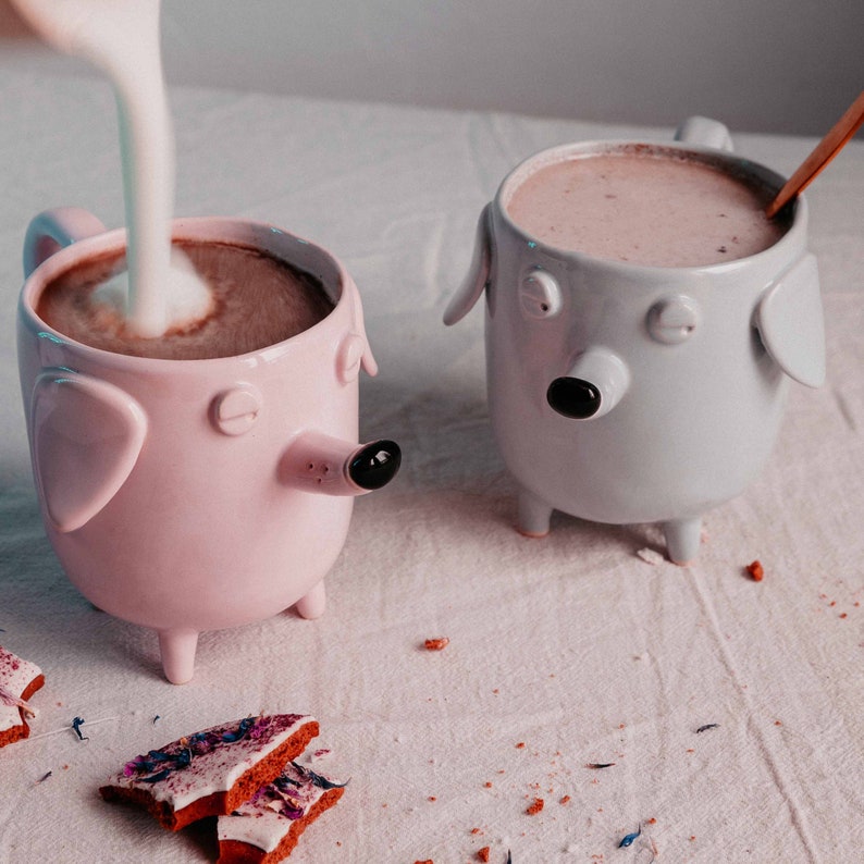 Pink ceramic mug sleepy dog. Big handmade dog mug, pastel mug, pink dog, grumpy dog, lazy dog mug, handmade ceramics, big pink mug, image 3