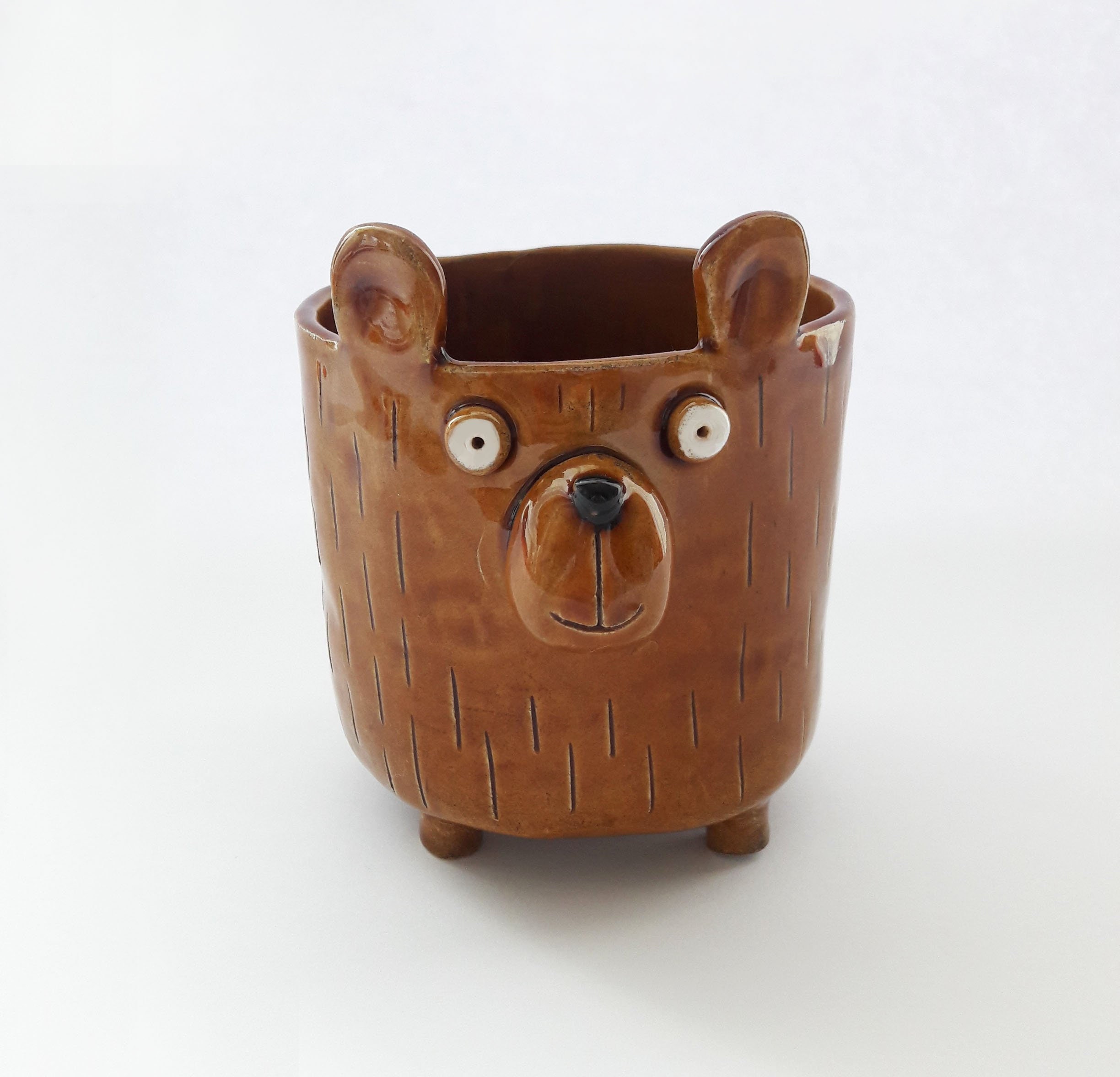 Ceramic bear planter Brown flower pot for animal lover Etsy