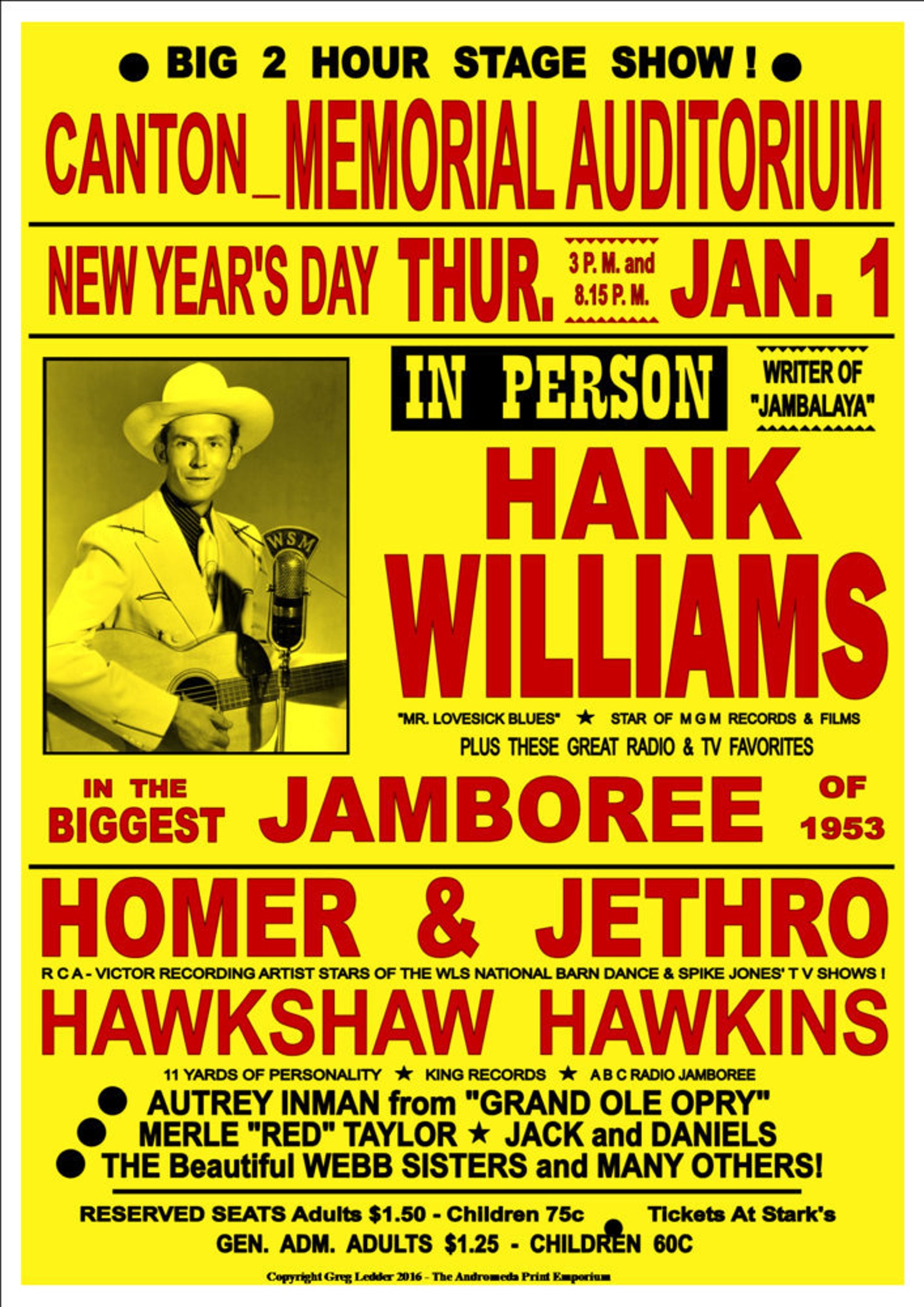 Hank Williams Sr Concert Poster Reprint 5565 Etsy