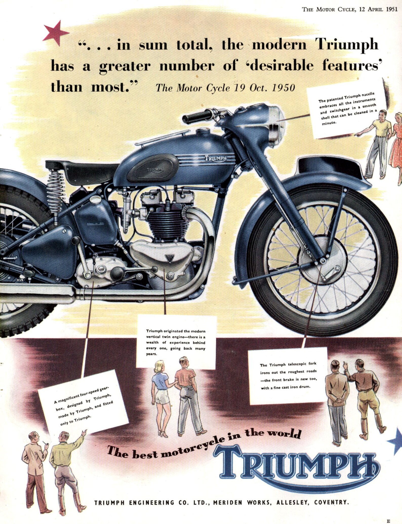 1951 TRIUMPH Motorcycle advertisement poster 2677 | Etsy