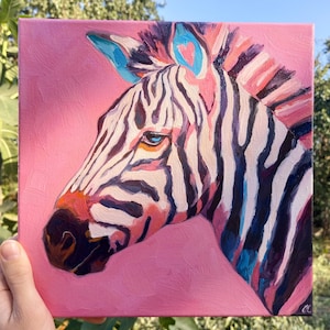 キャンバスに手描きされた印象派のシマウマの油絵 - 多色の動物 キャンバスに手描きされた印象派のシマウマの油絵 - 多色の動物