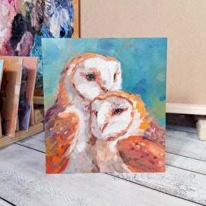 A Couple of Owls / Original Oil Painting / Modern Art / Unique Gift / Home Decor