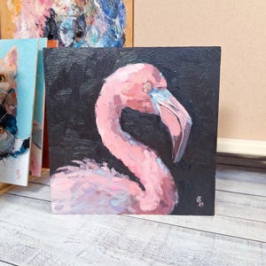 Flamingo Original Oil Painting / Bird Portrait / Modern Art / Unique Gift / Home Decor