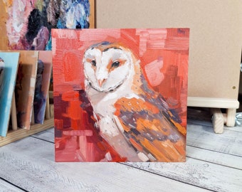 Portrait de chouette effraie des cloches, peinture à l'huile originale, art moderne, cadeau déco maison unique