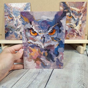 Owl Original Oil Painting / Bird Portrait / Modern Art / Unique Gift / Home Decor