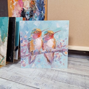 Hummingbird Couple / Original Oil Painting / Gift for Nature Lovers / Home Decor