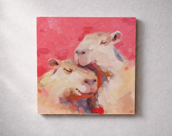 Pintura a óleo de capivara, arte animal moderna original, presente exclusivo para decoração de casa