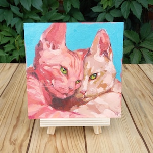 Un couple de chats / Peinture à l'huile originale / Art moderne / Joli cadeau / Décoration d'intérieur moderne