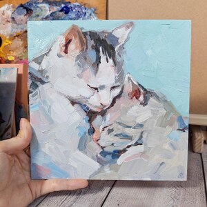 Un couple de chats / Peinture à l'huile originale / Art moderne / Joli cadeau / Décoration d'intérieur moderne