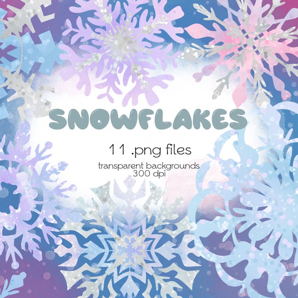 Snowflakes Clipart / Silver Snowy Clipart / Winter Weather / PNG Files / Instant Download