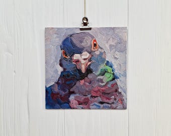 鳩の油絵 鳥 厚塗り オリジナル ファインアート 動物 壁アート 装飾