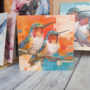 Pintura a óleo original de beija-flor / Presente para amantes da natureza / Decoração para casa