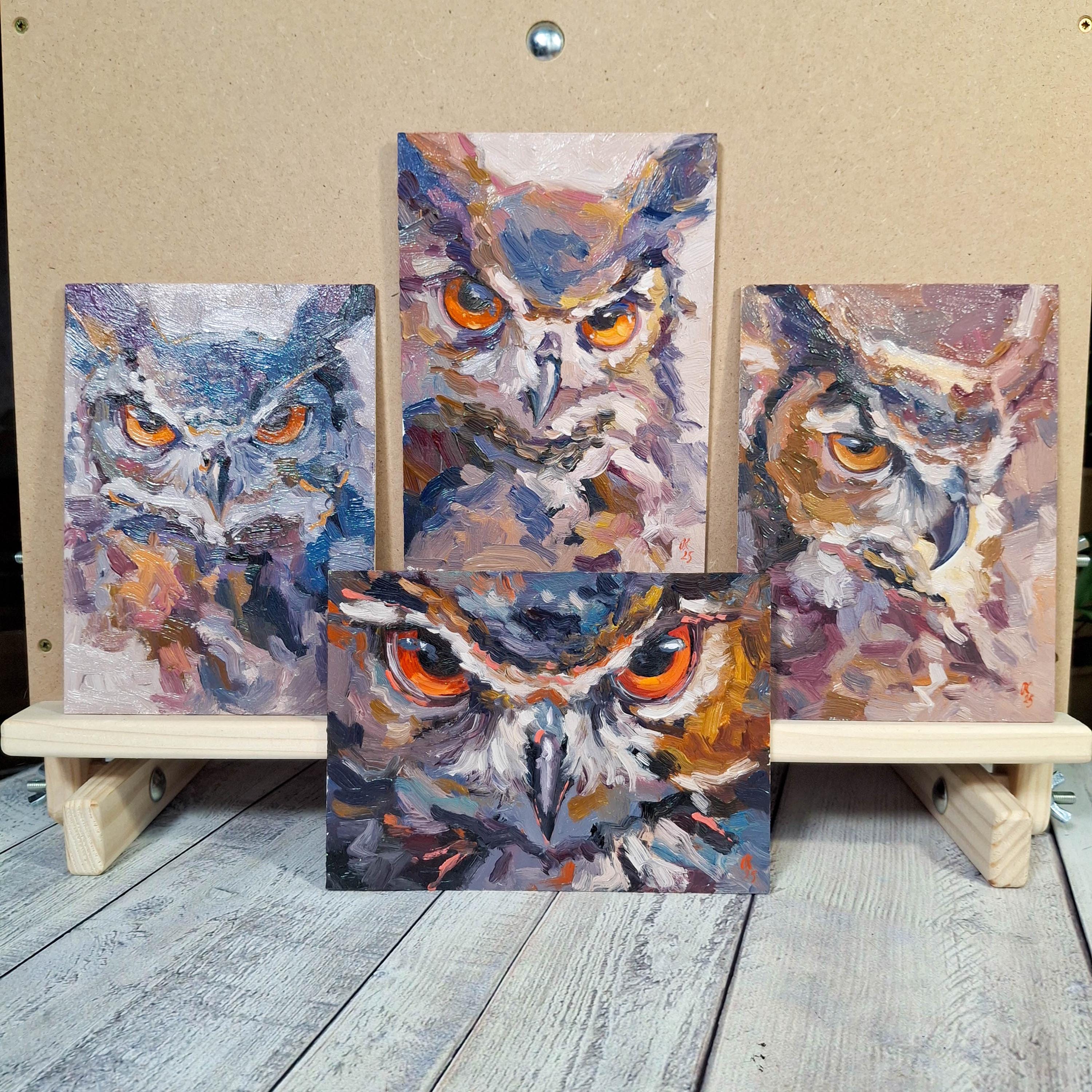 Original Owl Oil Painting, Modern Art Home Decor