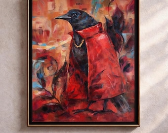 Crow Oil Painting, Raven Wall Art, Gothic Bird Artwork