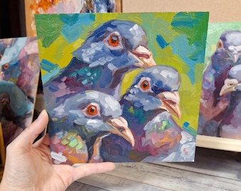 Pigeon / Original Oil Painting  / Modern Art / Unique Gift / Cool Home Decor
