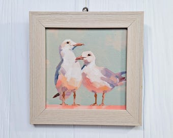 美術品・アンティーク・コレクション 2羽のカモメ 油彩画 キャンバスアート